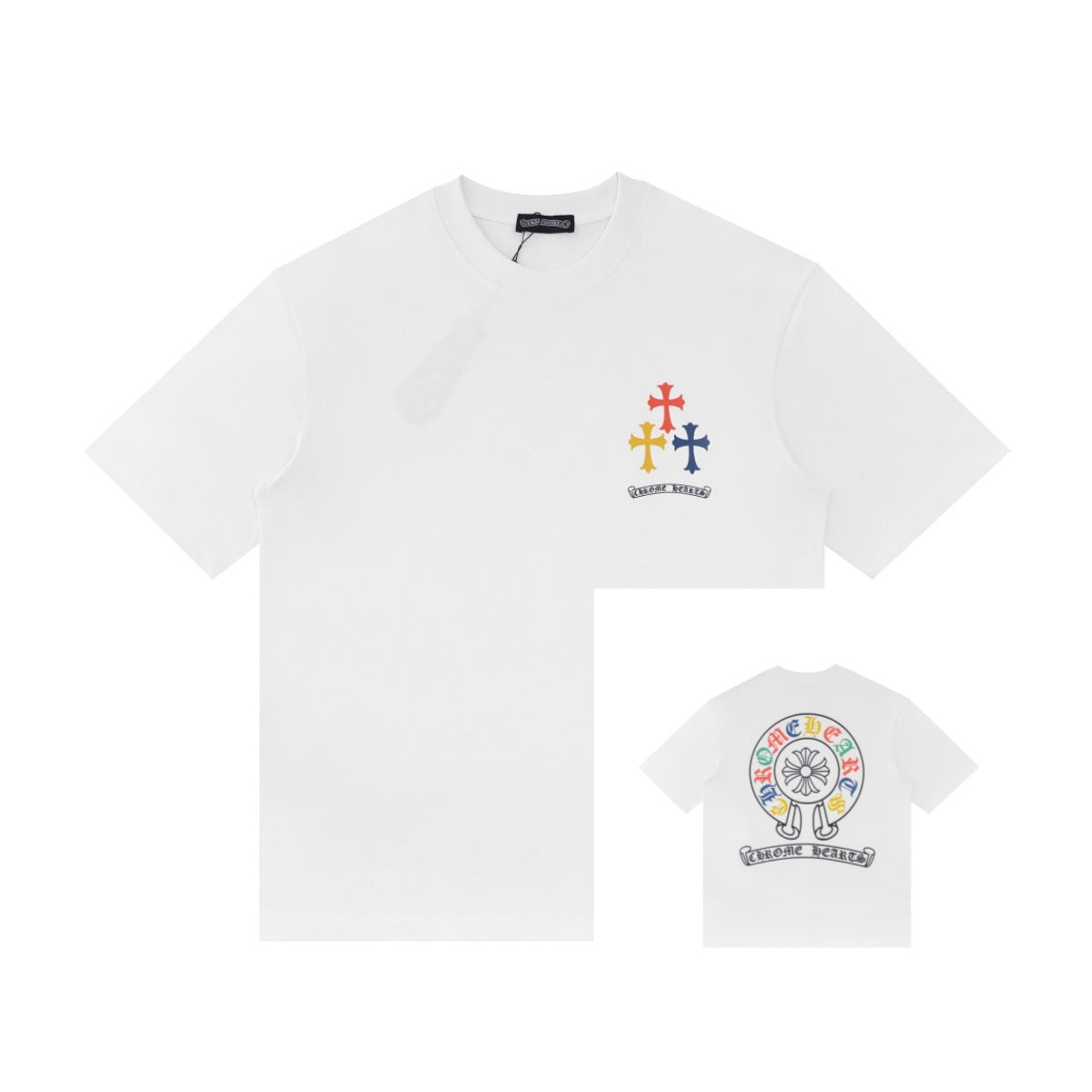 Chrome Hearts Color Sanskrit Cross Horseshoe Print Short Tee Unisex