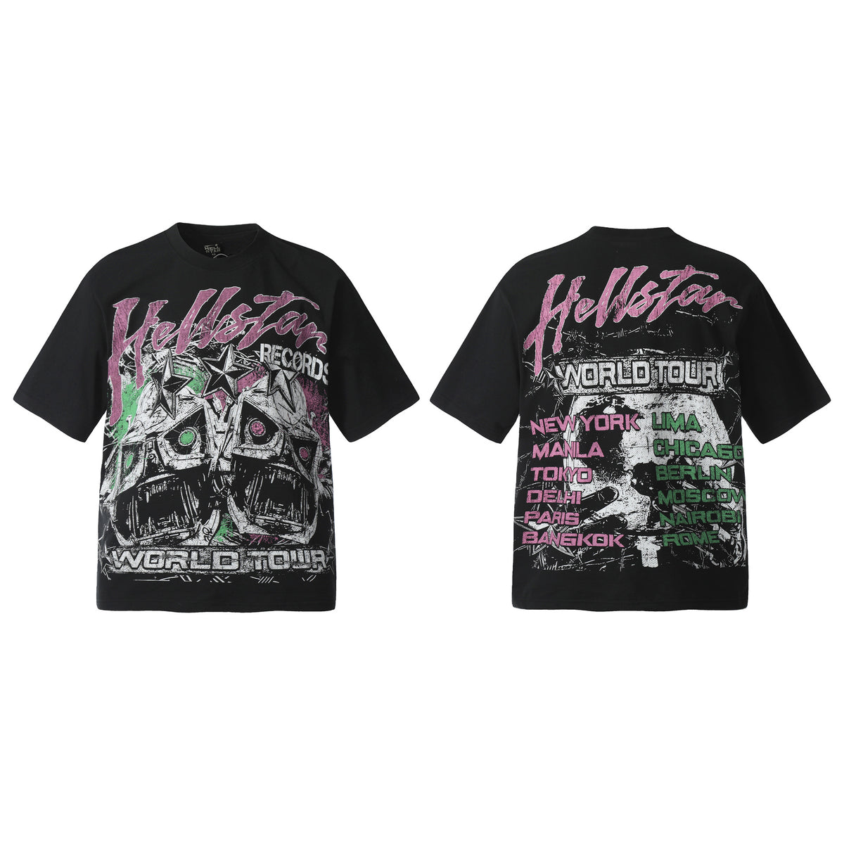 Hellstar Multi‑Graphic Vintage Washed Oversized Tee Streetwear