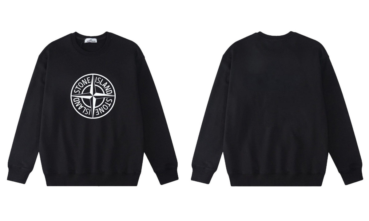Stone Island Compass Print Crewneck Sweatshirt Men Autumn Pullover