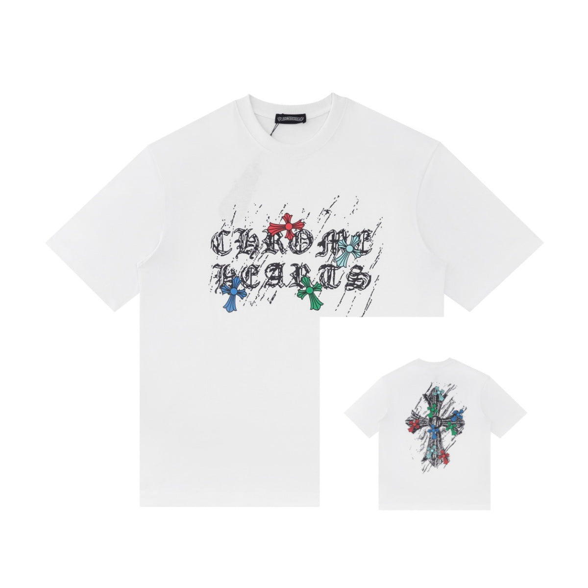 Chrome Hearts Color Sanskrit Cross Horseshoe Print Short Tee Unisex