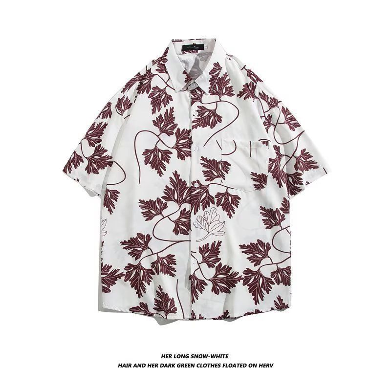 Mens Vintage Cartoon Tropical Print Short Sleeve Beach Shirt