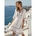 Women Boho Striped V Neck Loose Kaftan Midi Beach Dress