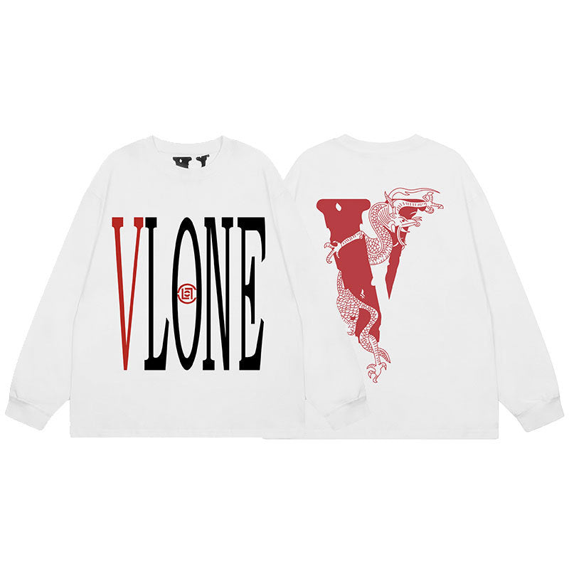 VLONE Big V Graphic Long Sleeve Tee Streetwear Cotton Oversized Shirt
