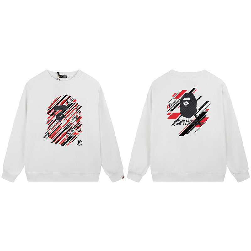 Bape Arch Letter Shark Ape Head Washed Oversized Crewneck Streetwear