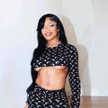 Marine Serre Moon Print Long Sleeve Crop Top Mini Skirt 2 Piece Set Women