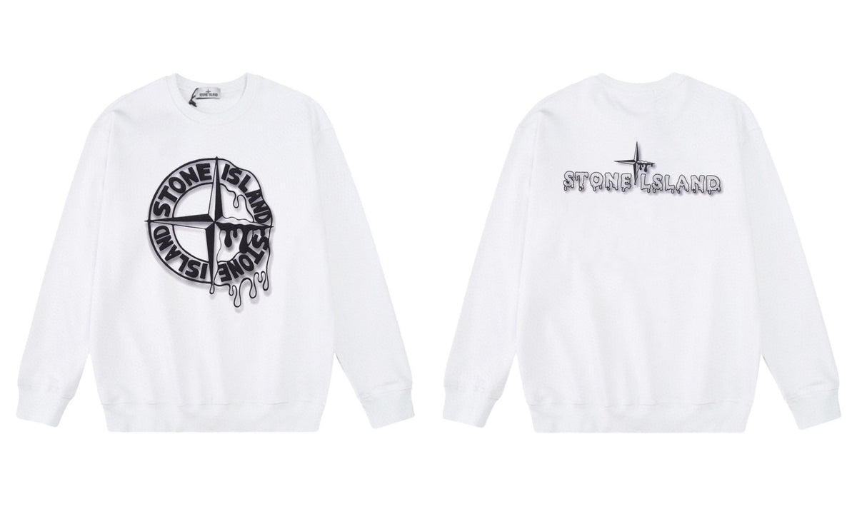 Stone Island Compass Print Crewneck Sweatshirt Men Autumn Pullover
