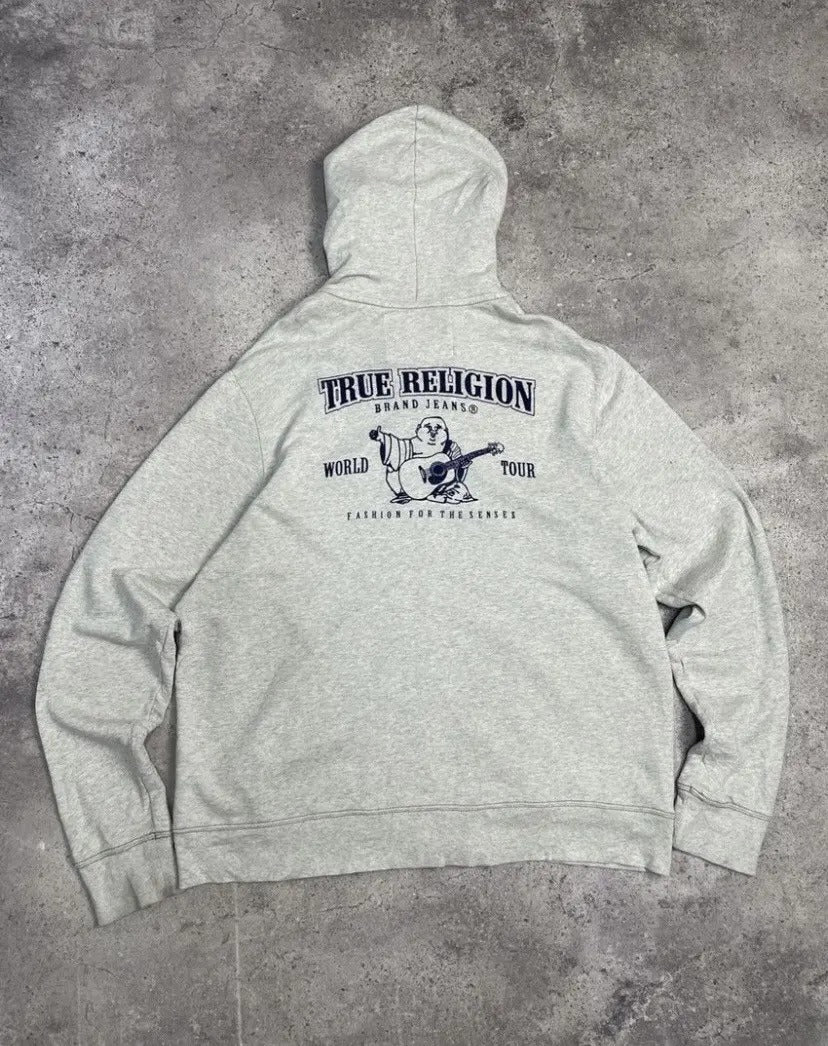 Y2K Vintage Stitch Zip Up Hoodie Horseshoe Embroidery