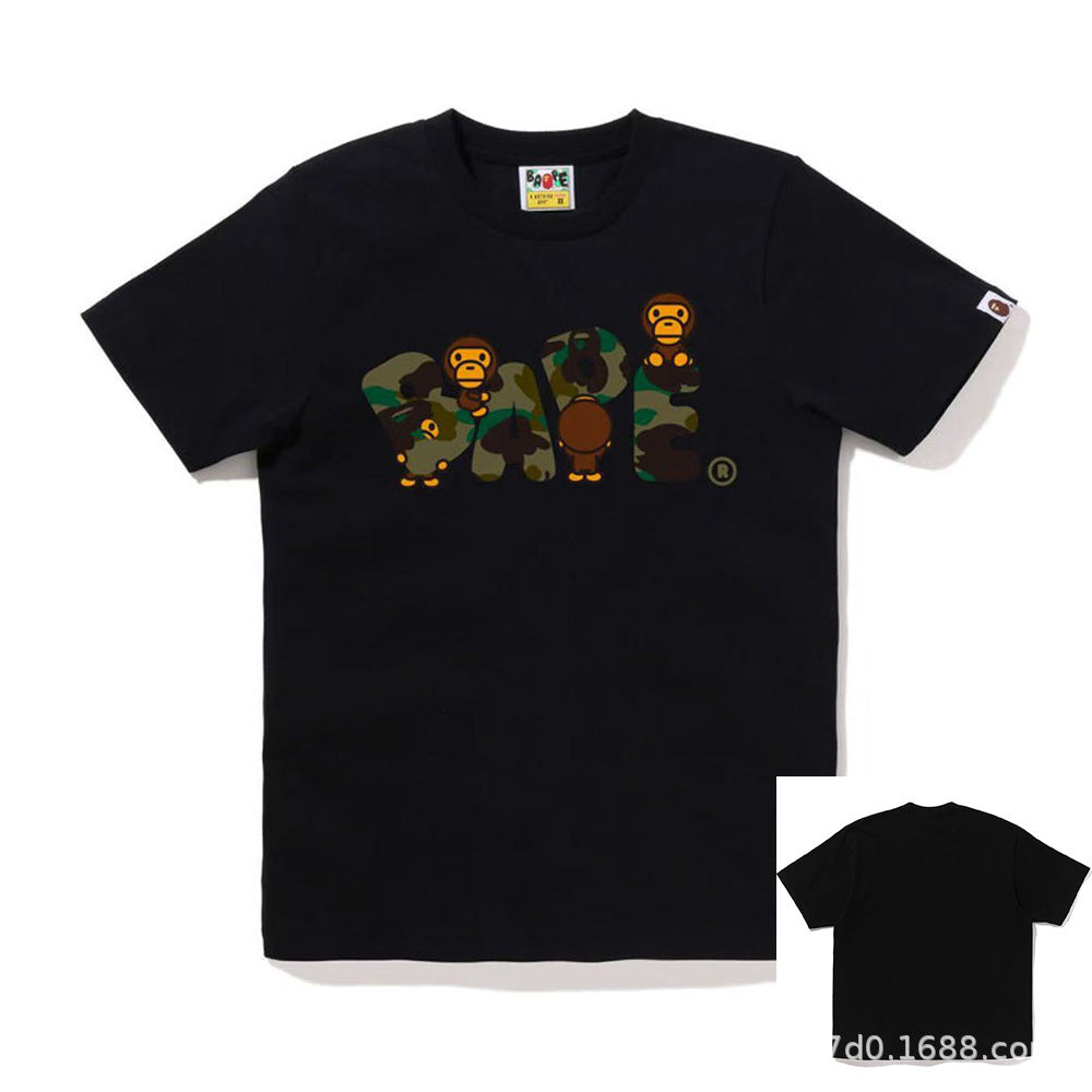 BAPE Shark Ape Head Camo Print Crew Neck Short Sleeve T‑Shirt Unisex