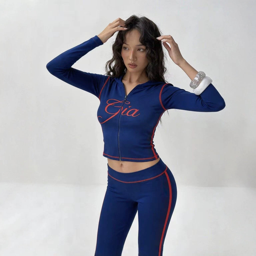 I.AM.GIA Contrast Trim Zip Hoodie Pants 2 Piece Set Women