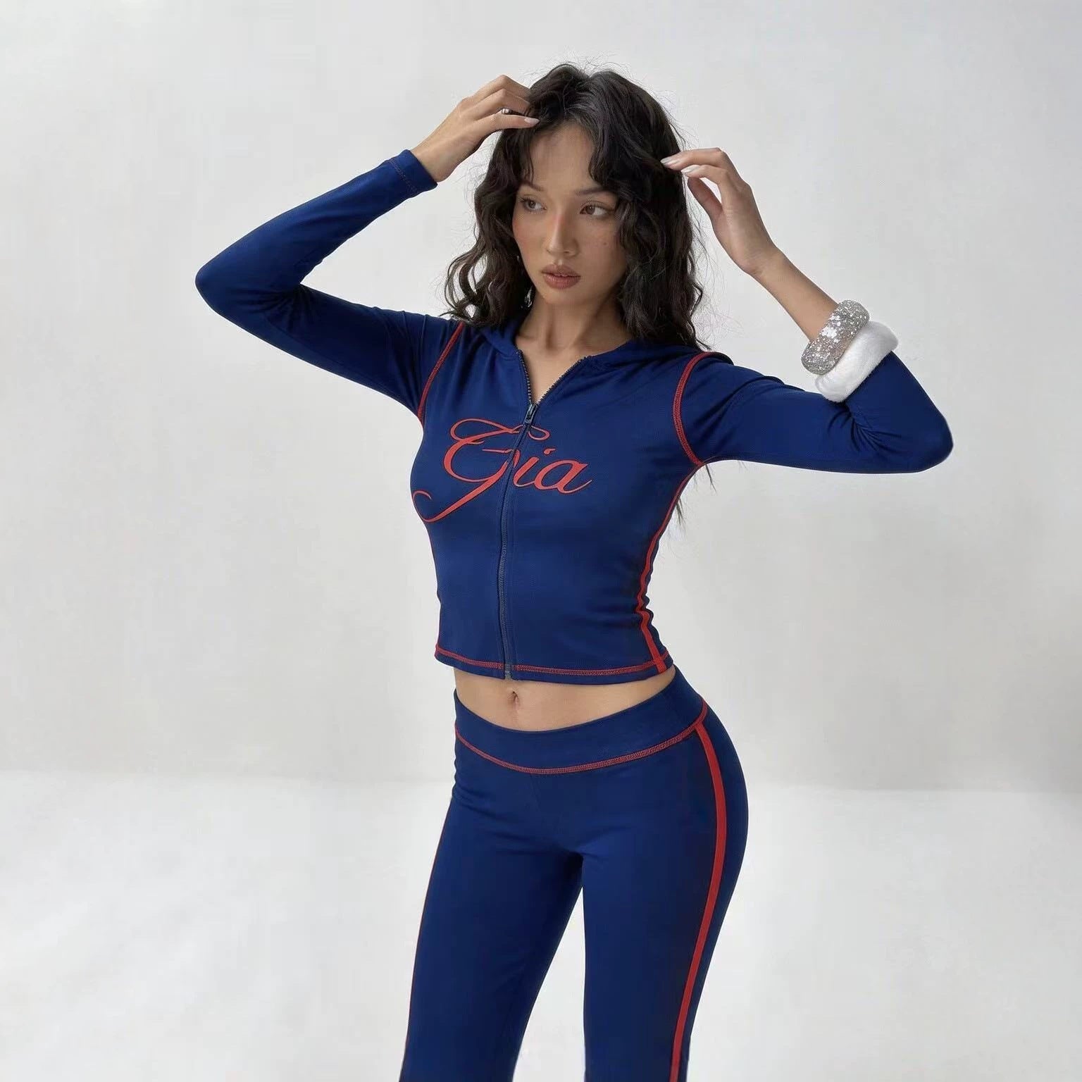I.AM.GIA Contrast Trim Zip Hoodie Pants 2 Piece Set Women