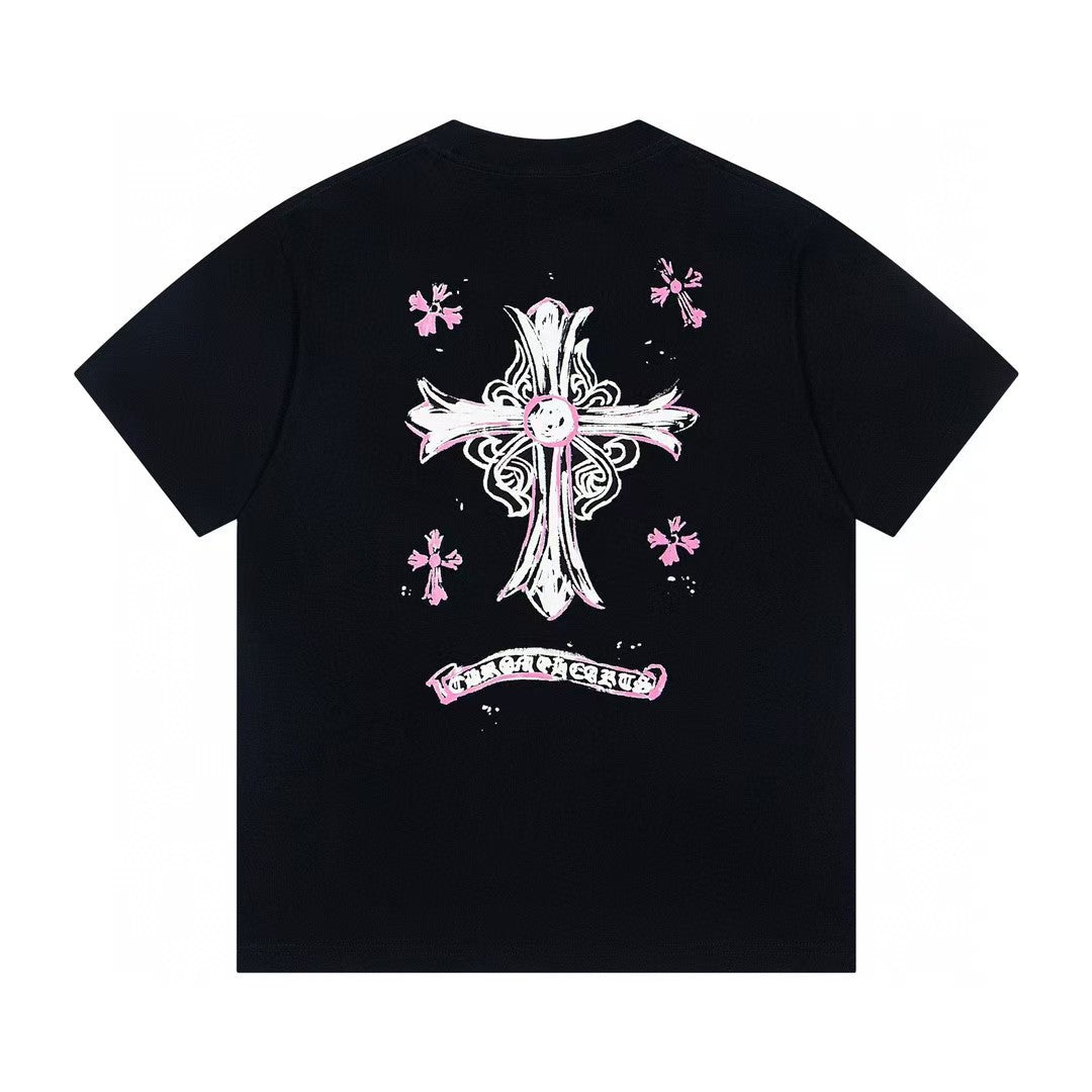 Chrome Hearts Color Sanskrit Cross Print Short Tee Unisex Y2K