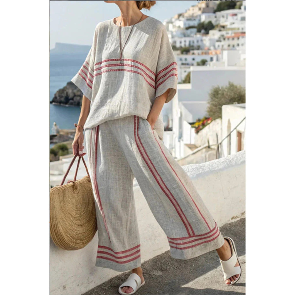 Women European Boho Striped Plus Size Loose Kaftan Beach Vacation Set