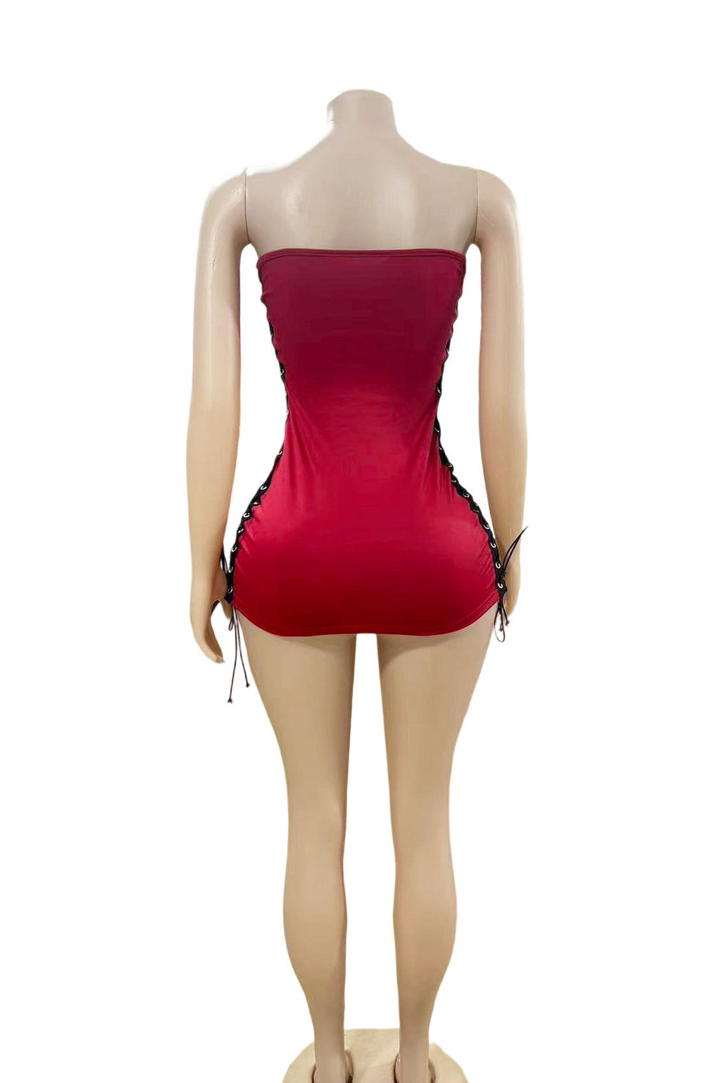 Floral Graphic Print Strapless Drawstring Side Bodycon Mini Dress Women