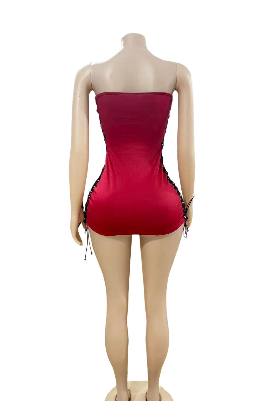 Floral Graphic Print Strapless Drawstring Side Bodycon Mini Dress Women