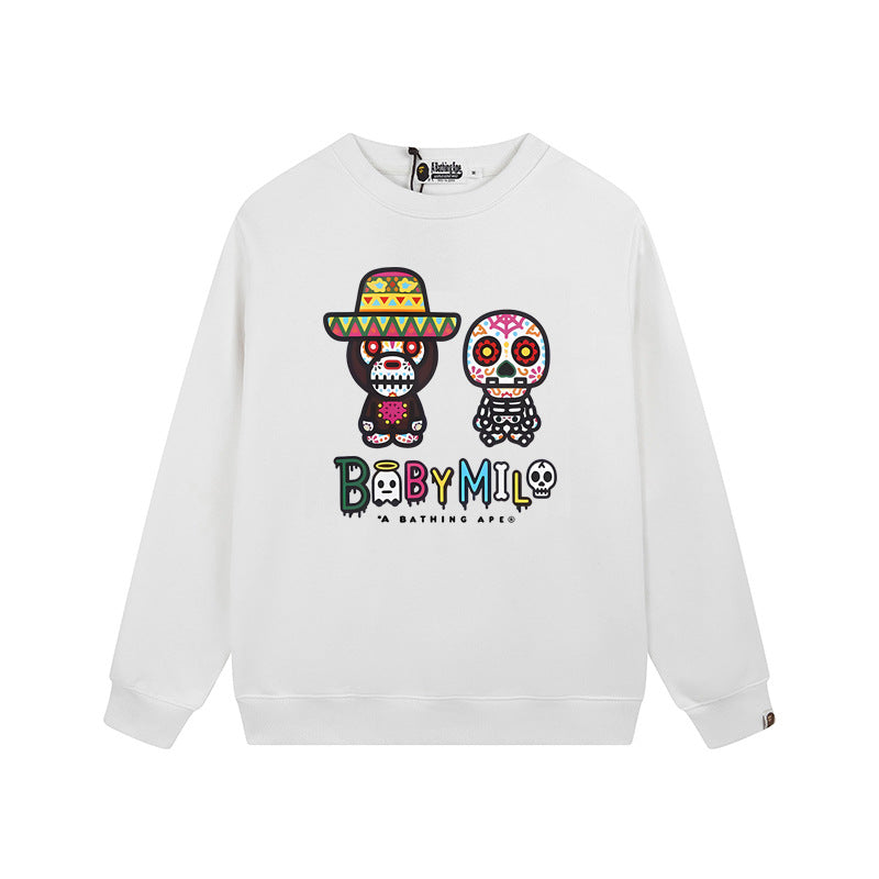 Bape Arch Letter Shark Ape Head Washed Oversized Crewneck Streetwear