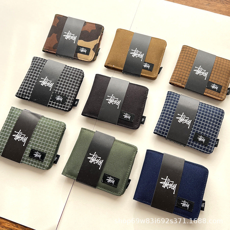 Stussy Canvas Bifold Wallet Multi Pattern Card Holder Coin Purse
