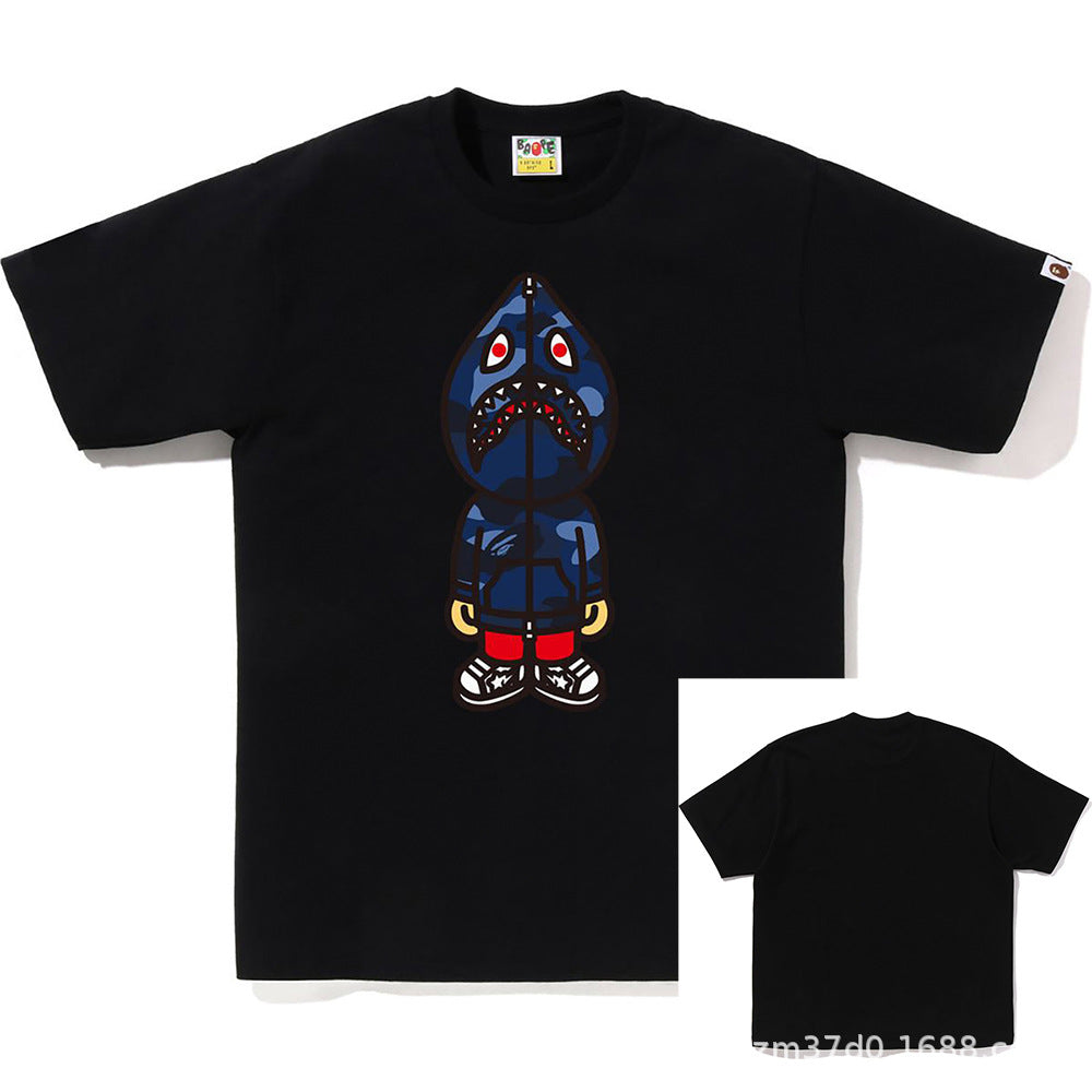 BAPE Shark Ape Head Camo Print Crew Neck Short Sleeve T‑Shirt Unisex