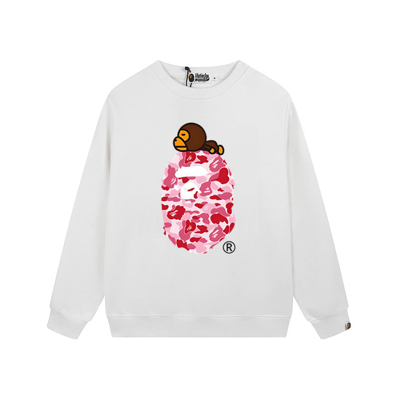 Bape Arch Letter Shark Ape Head Washed Oversized Crewneck Streetwear