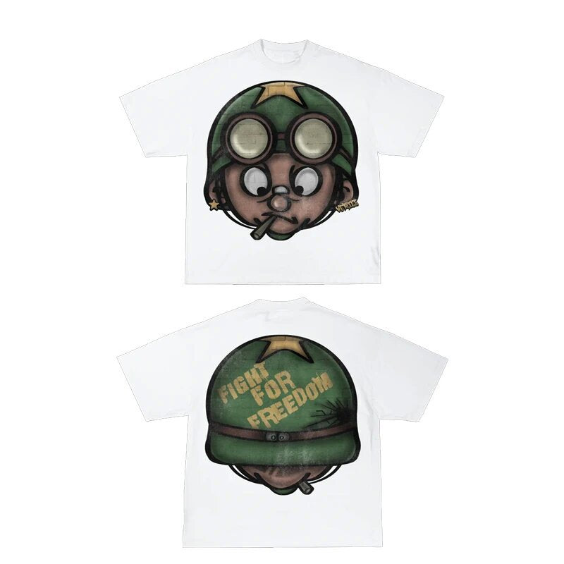 Y2K Vintage Cartoon Grafik Unisex Oversized Streetwear Baumwoll-T-Shirt