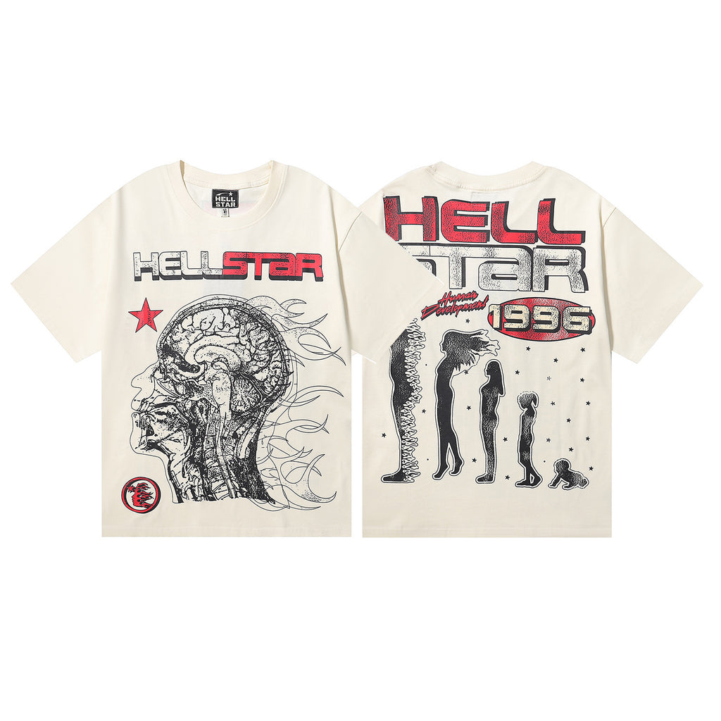Hellstar Series Vintage Graphic Print Loose Unisex Streetwear T-Shirt