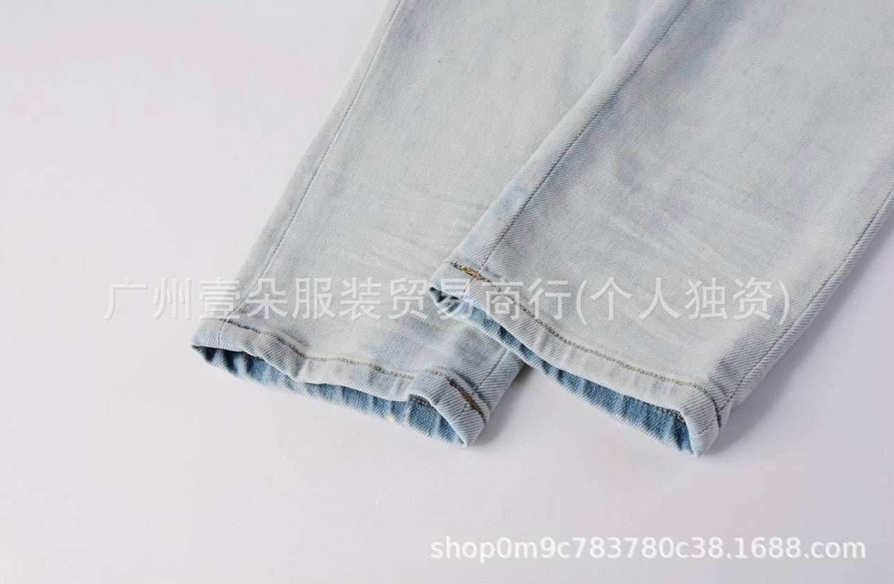 Amiri Letter Embroidery Washed Slim Tapered Denim Jeans Unisex