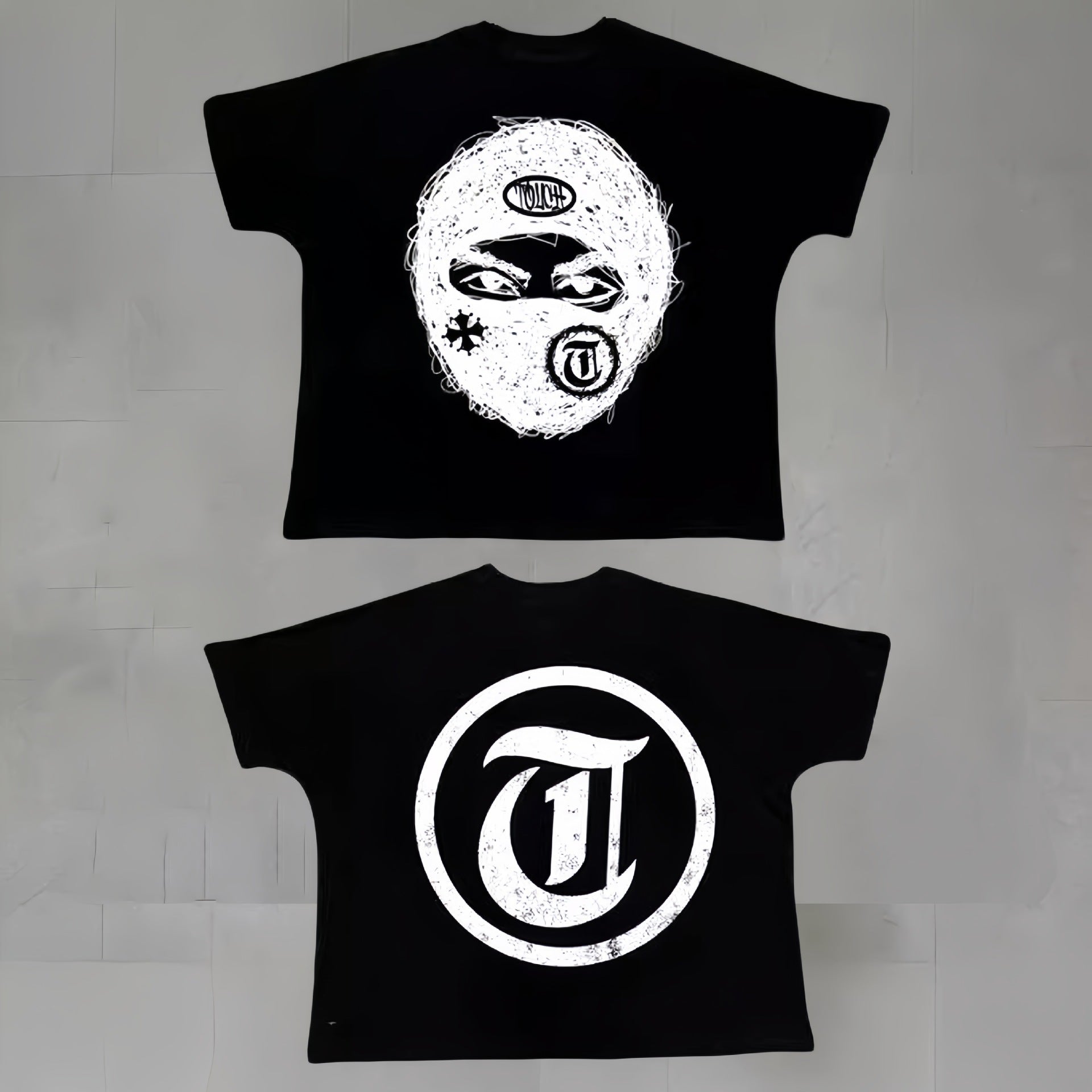 Touch Studios Y2K doppelseitiges Oversize-Vintage-Baumwoll-T-Shirt mit Cartoon-Print