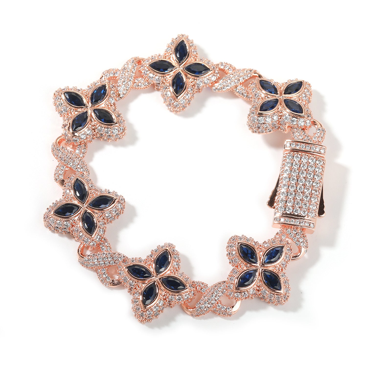 Iced Out Four Leaf Clover 5A Color Zircon Hip Hop Bracelet For