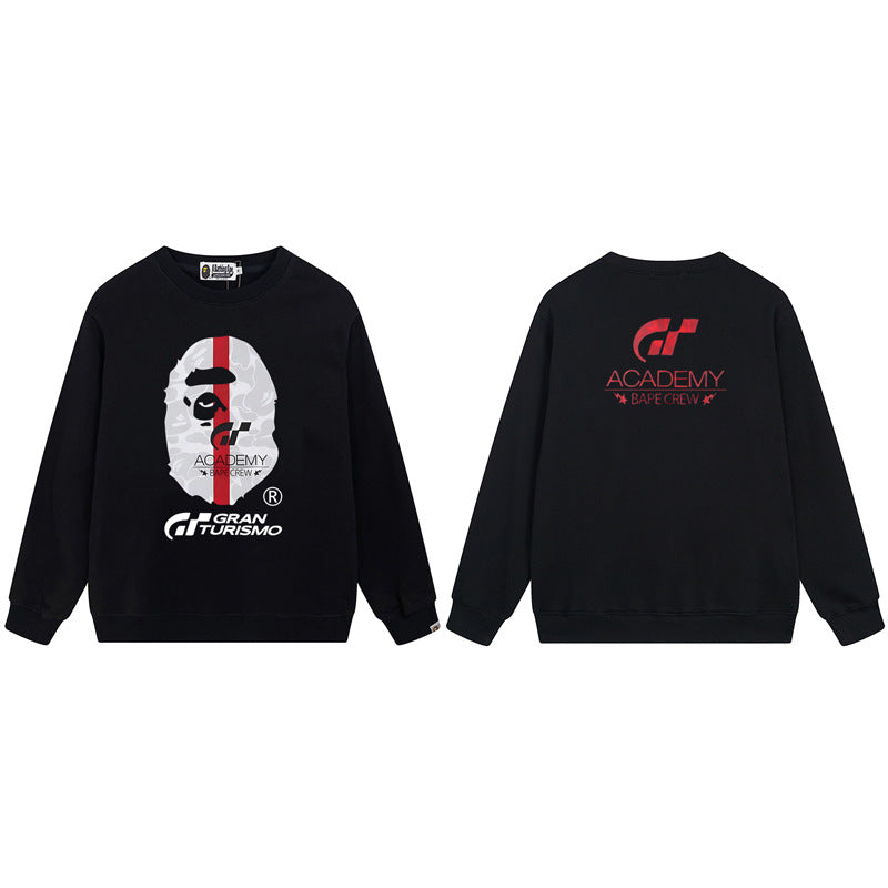 Bape Arch Letter Shark Ape Head Washed Oversized Crewneck Streetwear