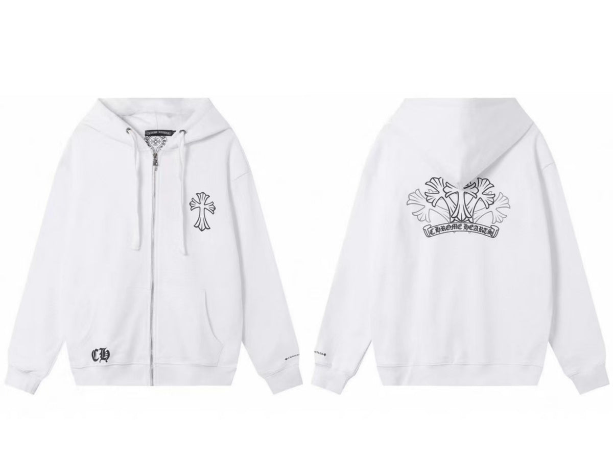 Chrome Hearts Horseshoe Sanskrit Cross Zip Up Hoodie Streetwear Unisex