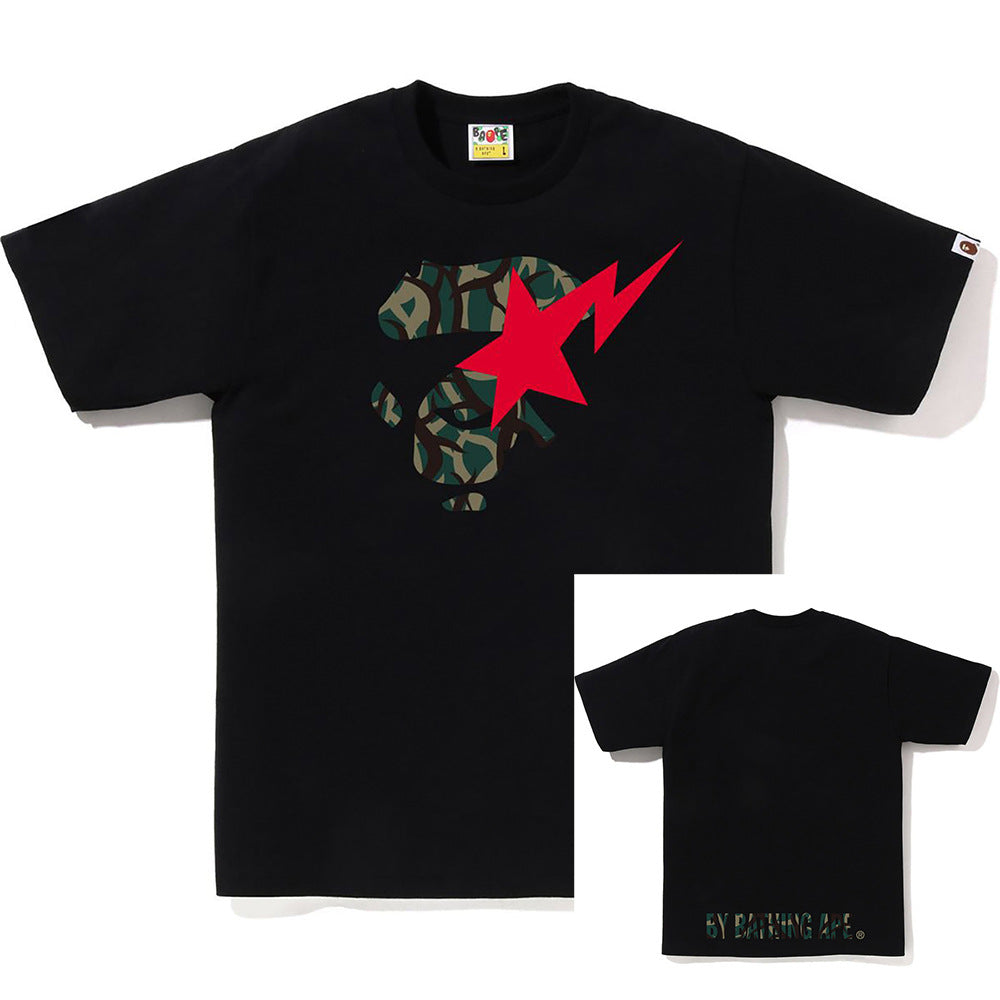 BAPE Shark Ape Head Camo Print Crew Neck Short Sleeve T‑Shirt Unisex