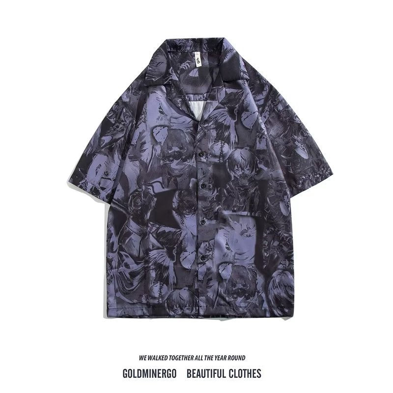 Unisex Vintage Camp Collar Tropical Floral Loose Beach Vacation Shirt 1301-1341