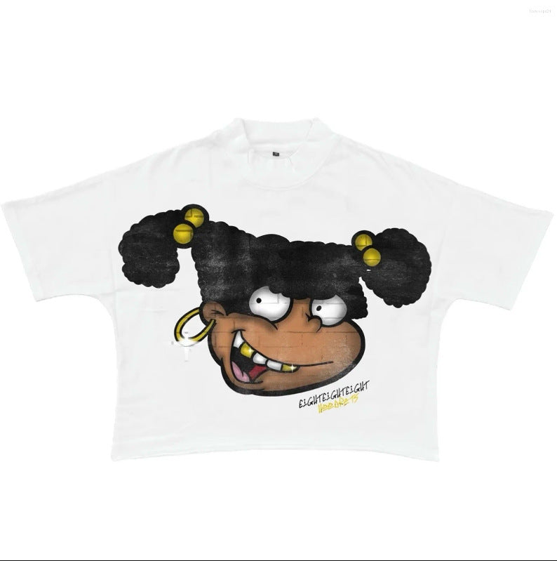 Madhand Style Y2K Schwarzes Cartoon Grafik Unisex Oversized Streetwear Baumwoll T-Shirt