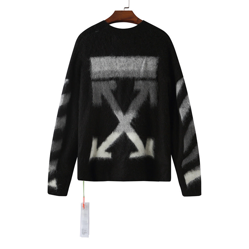 Off-White Arrow Mohair Sweater Gradient Fluffy Knit Pullover & Hoodie