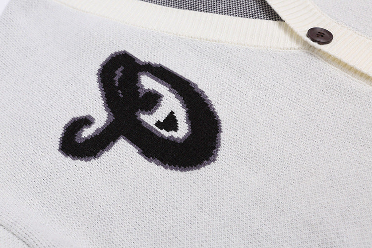 Off-White Moon Letter Pattern Knit Cardigan Sweater Unisex