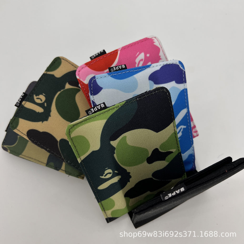 BAPE Camo Ape Head Bifold Wallet Mini Multi Color Canvas Card Holder