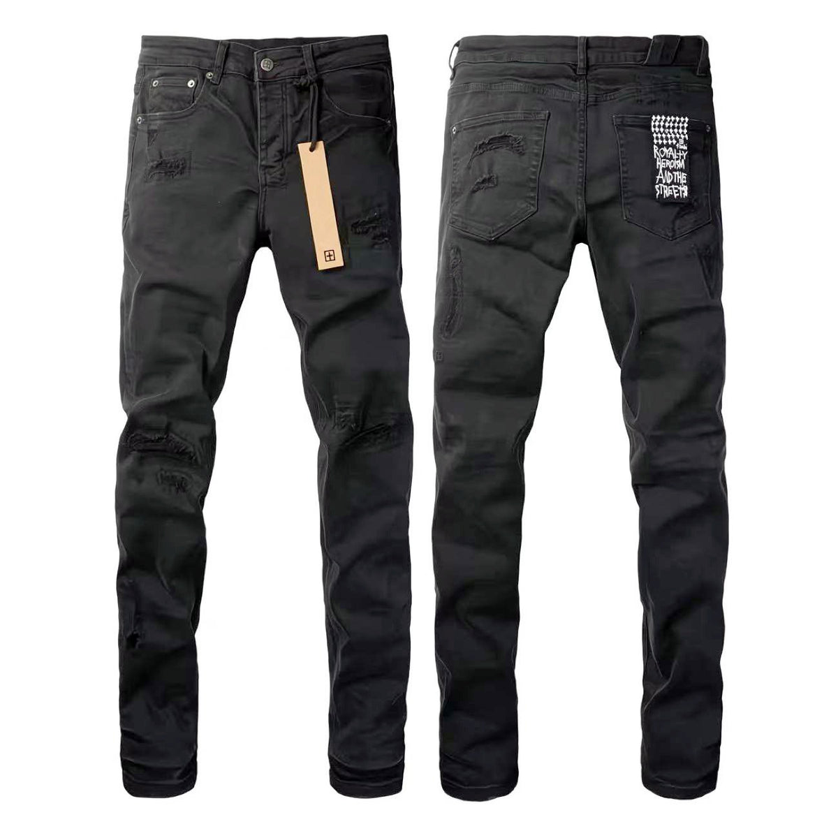 Purple Brand Men Stretch Skinny Ripped Printed Embroidered Denim Jeans