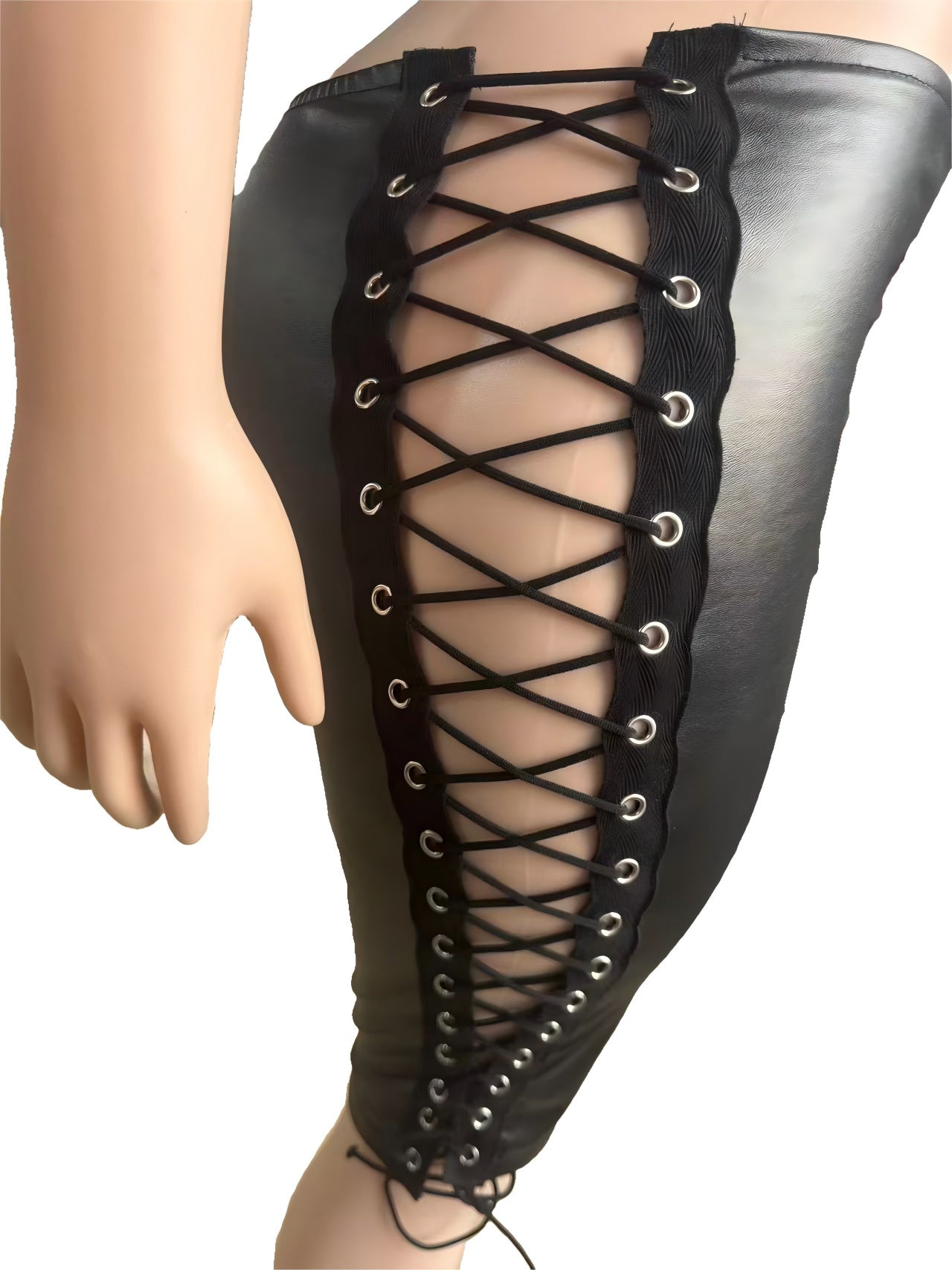 Y2K Eyelet Lace Up Faux Leather Stretch Capri Pants