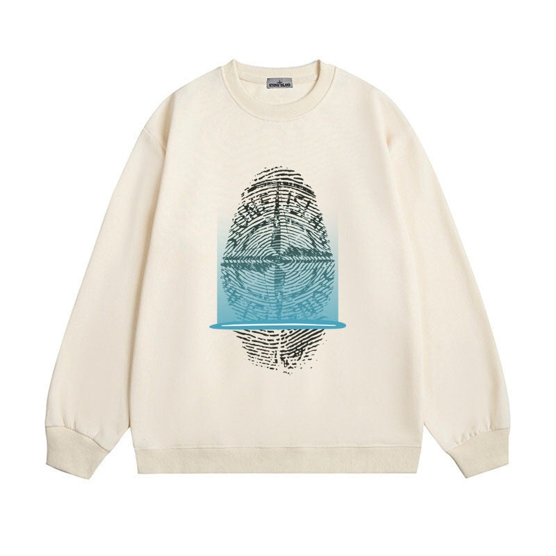 Stone Island Compass Print Crewneck Sweatshirt Men Winter Fleece Top