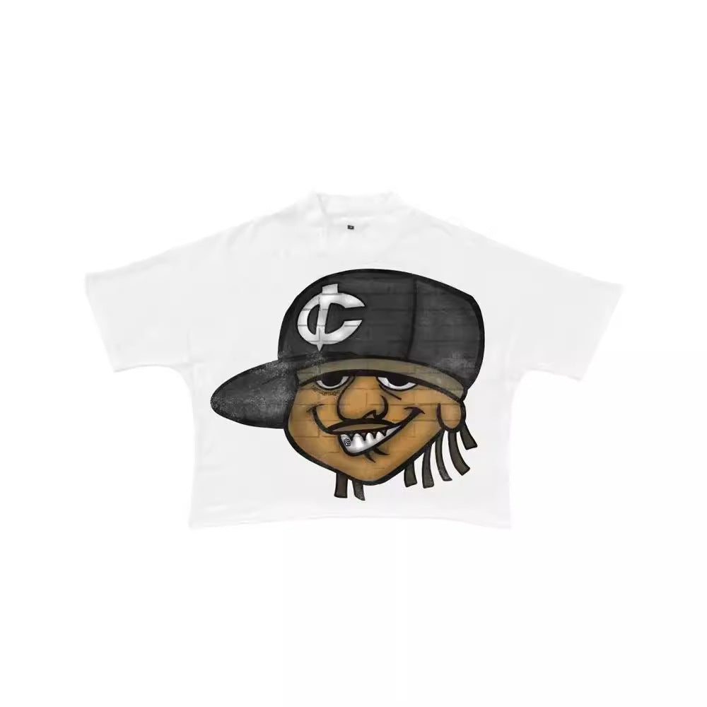 Madhand Style Y2K Black Cartoon Graphic Unisex Oversized Streetwear Cotton Tee