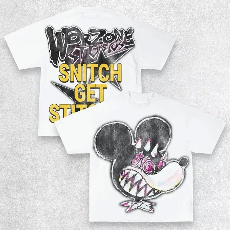 Warzone Studios Style Y2K Doppelseitiges Graffiti Oversized Vintage Baumwoll-T-Shirt