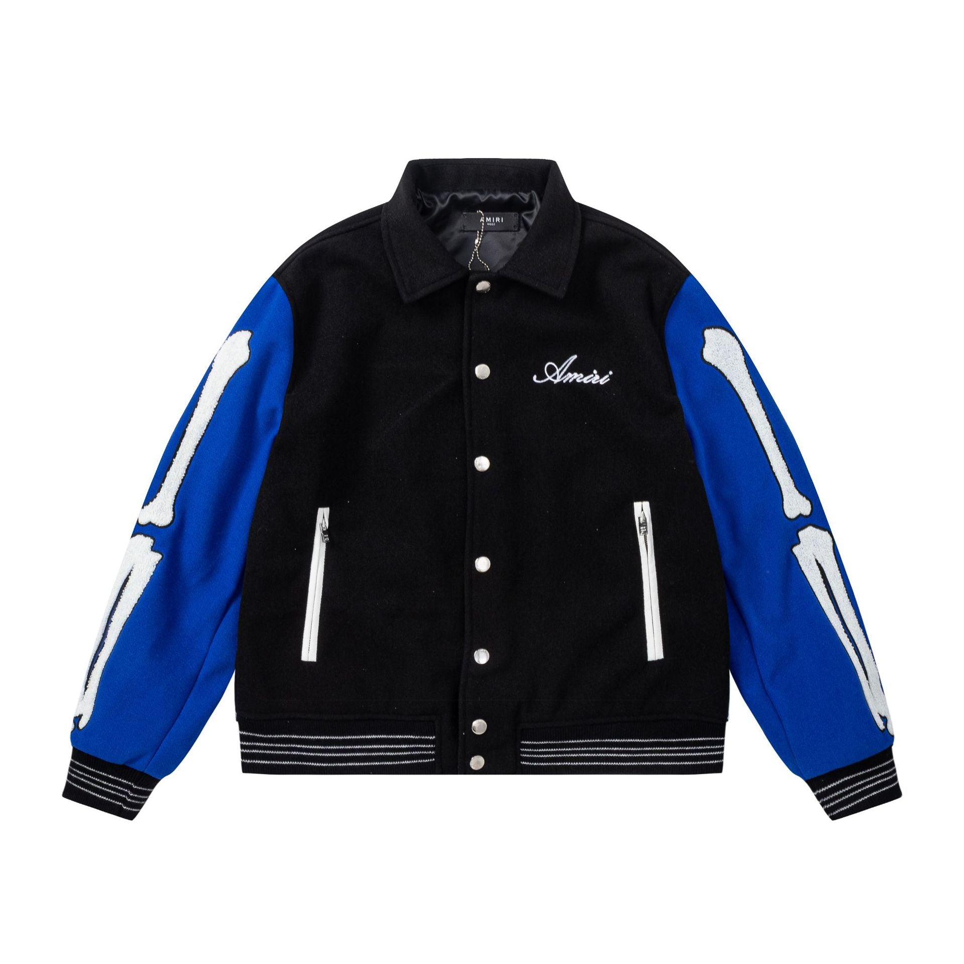 Amiri Bone Towel Embroidery Collared Varsity Jacket Unisex