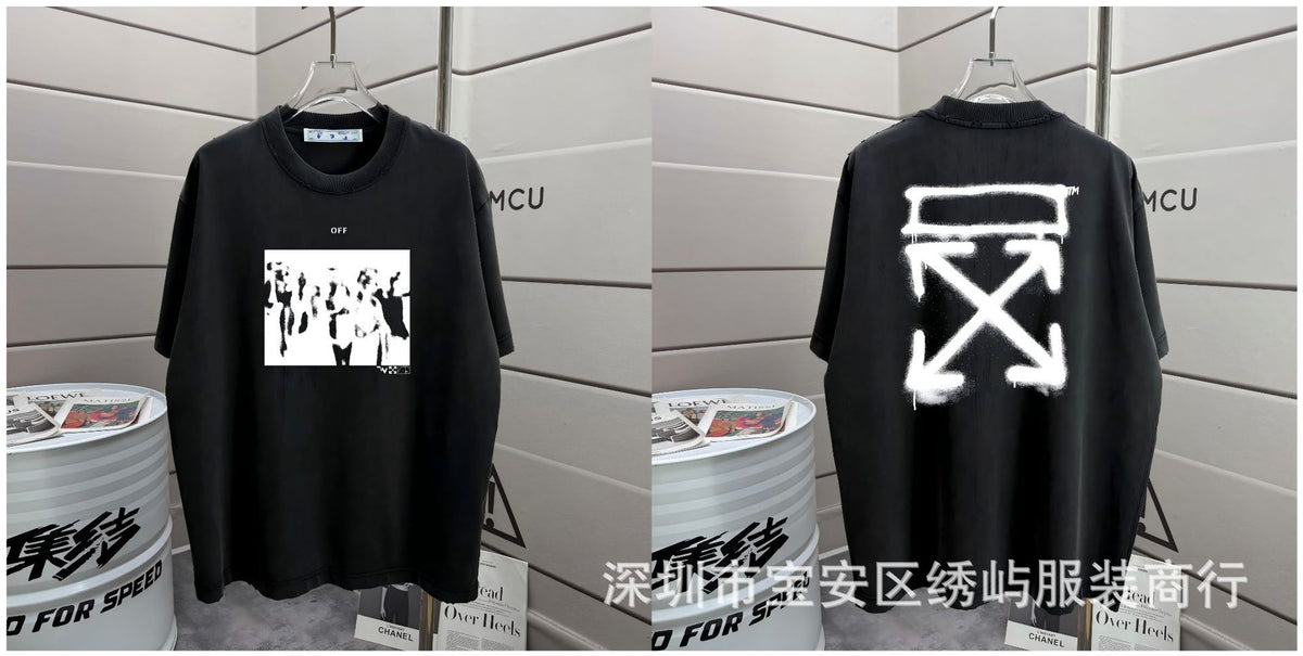 Off-White Washed Distressed Crew Neck Short Sleeve T Shirt Unisex