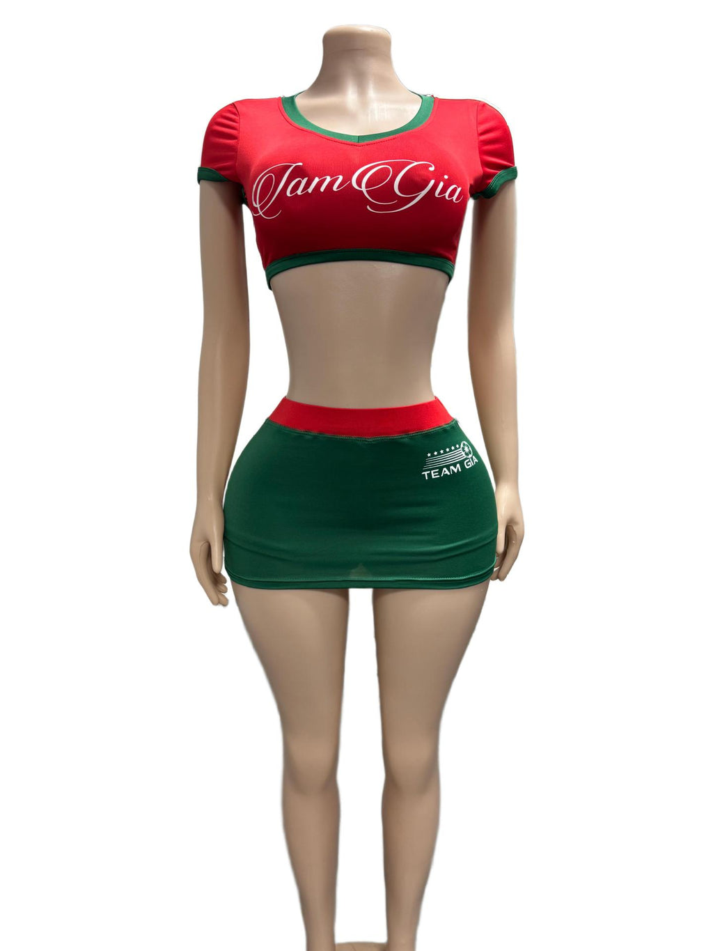 I.AM.GIA Contrast Trim V Neck Crop Top Mini Skirt 2 Piece Set Women