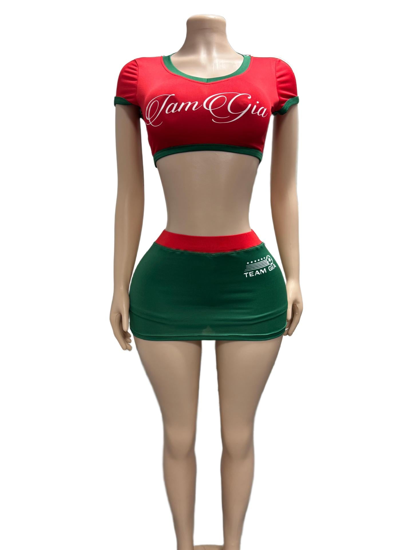 I.AM.GIA Contrast Trim V Neck Crop Top Mini Skirt 2 Piece Set Women