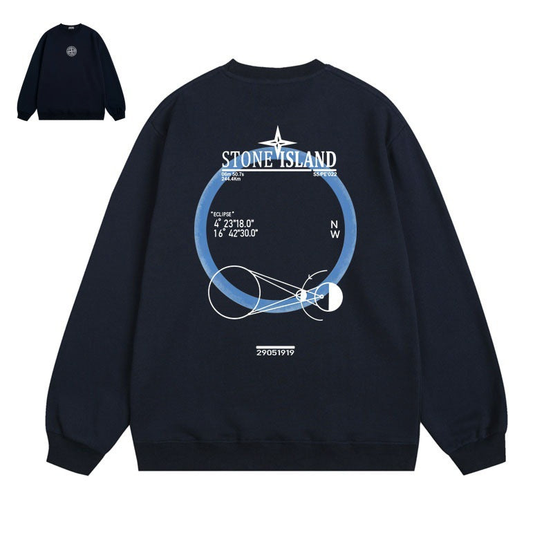 Stone Island Compass Print Crewneck Sweatshirt Men Winter Fleece Top