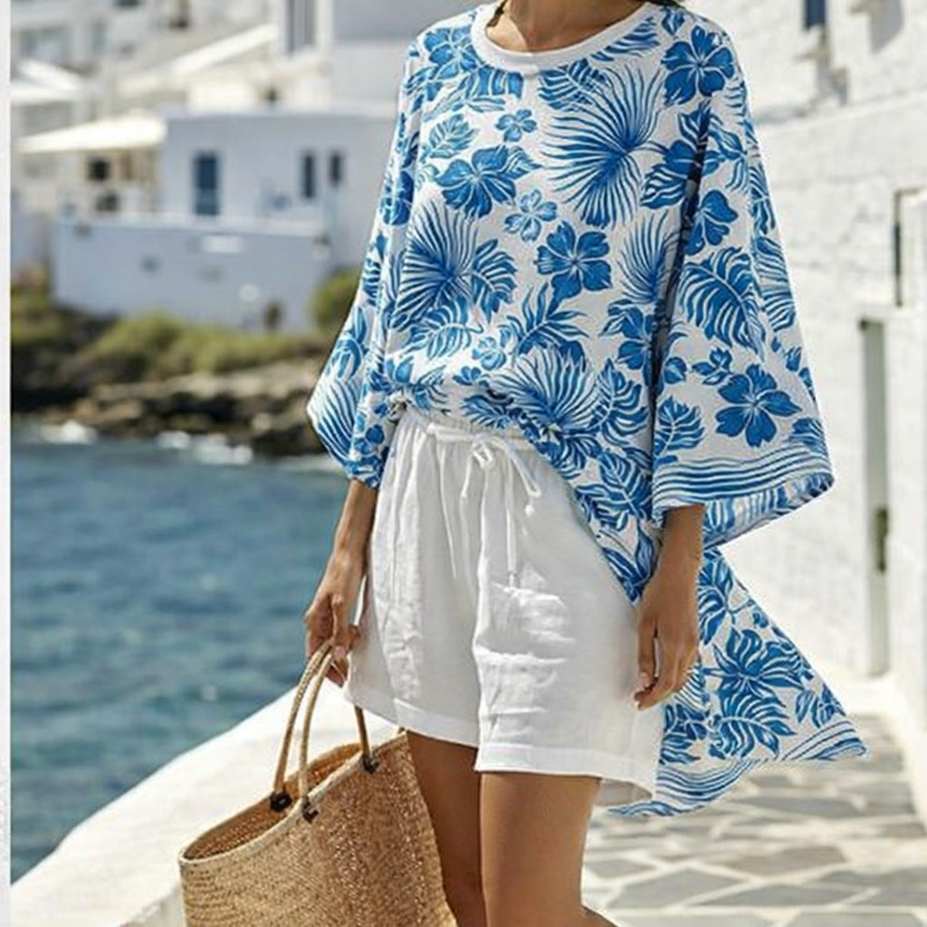 Boho Striped Batwing Beach Two Piece Short Set