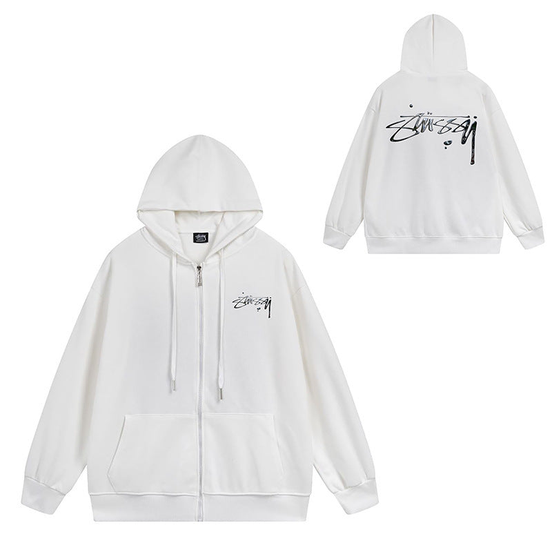 Stussy Graphic Zip Up Hoodie Letter Streetwear Casual Pullover Jacket