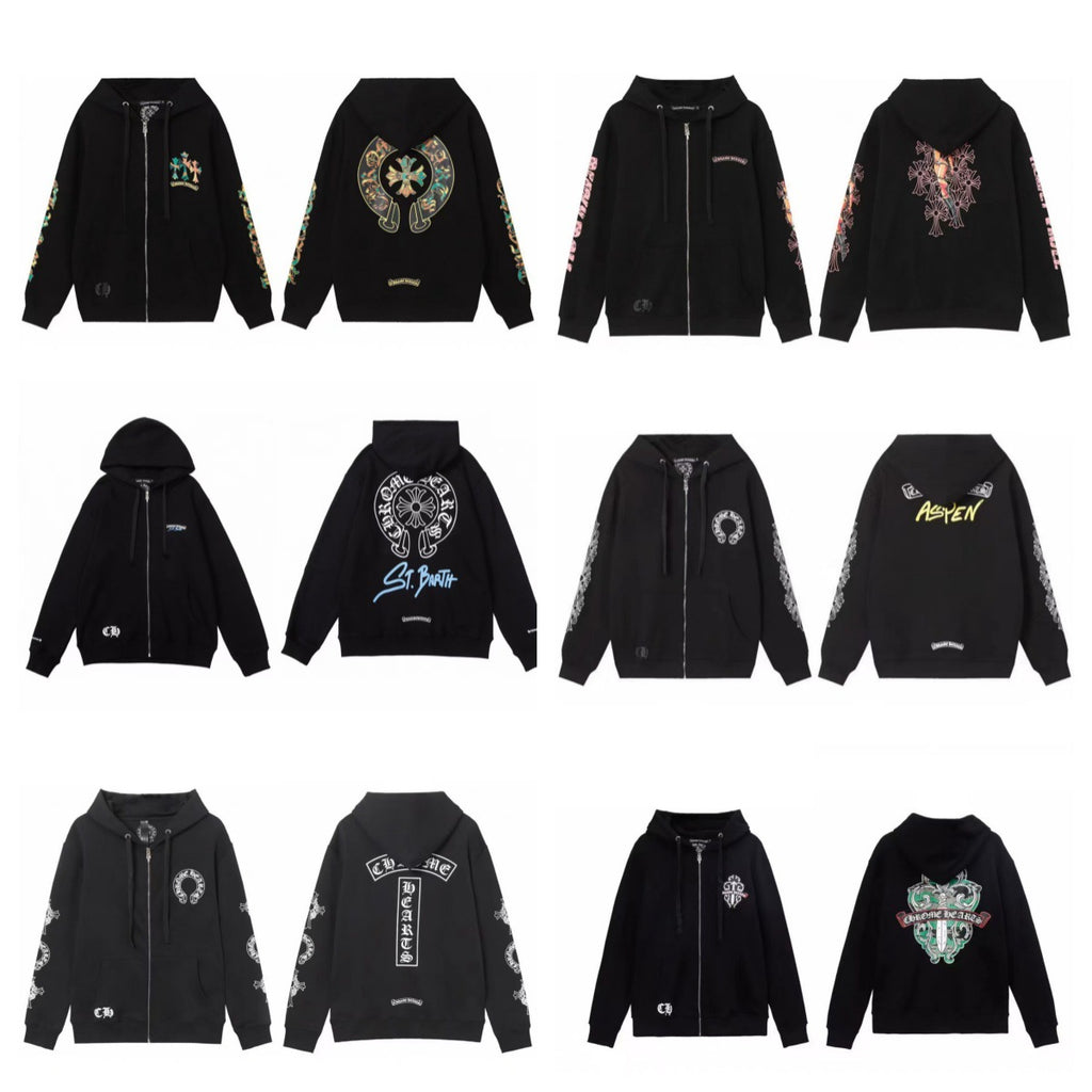 Chrome Hearts Horseshoe Sanskrit Cross Zip Up Hoodie Streetwear Unisex