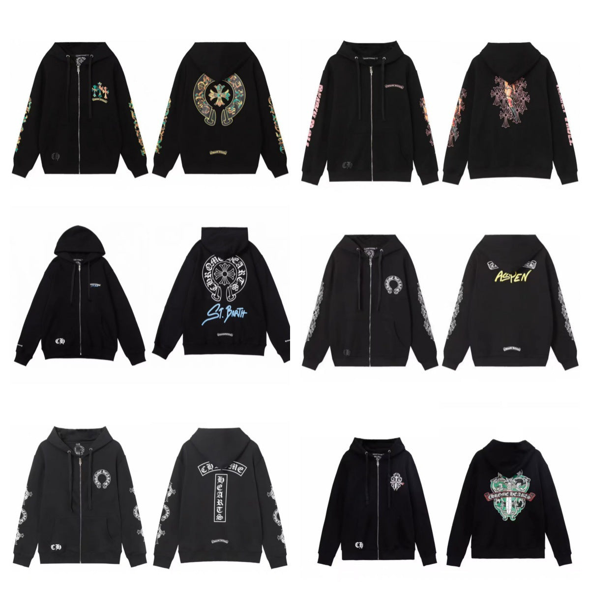Chrome Hearts Horseshoe Sanskrit Cross Zip Up Hoodie Streetwear Unisex