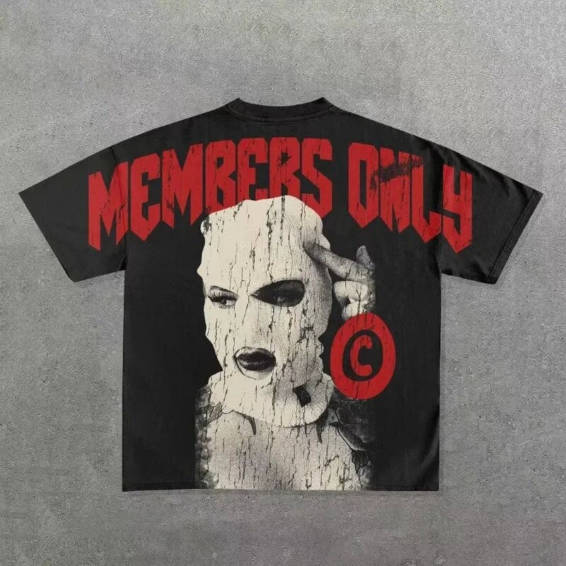Y2K Punk Gothic Ski Mask Graphic Unisex Oversized Streetwear Tee